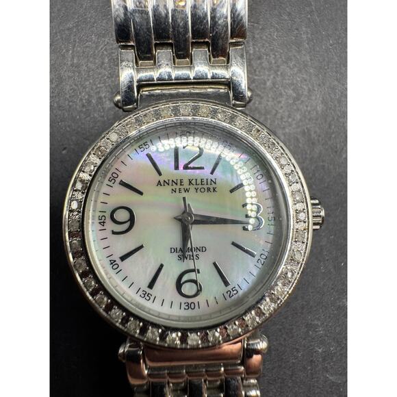 Anne Klein New York Diamond Swiss Watch Ladies 763S 28.5mm 5 3/4" Silver Tone - Picture 1 of 12